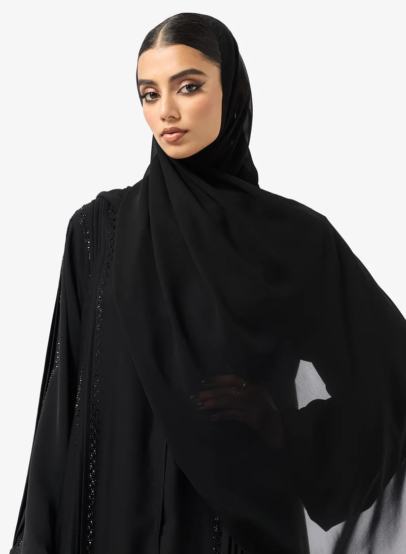 hayas closet  Black Embellished Abaya With Sheila for Women | Best Price UAE